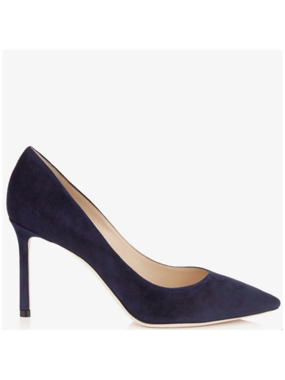 Jimmy Choo Romy 100 Navy Suede Pointed Toe Heels 38.5